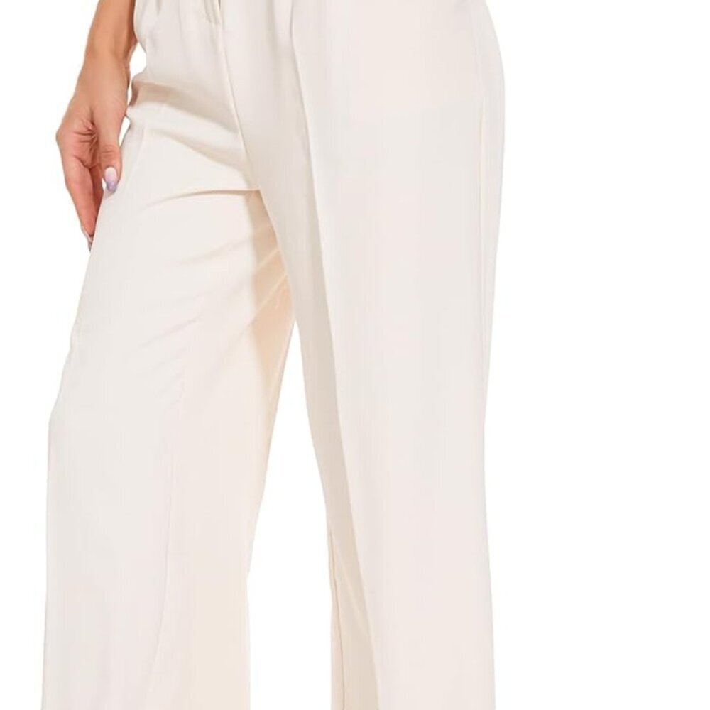 Stylish Women's Wide Leg Work Trousers - Soft, Pleated, Zipper Closure, Medium